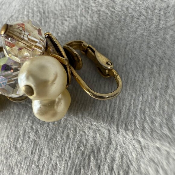 Vintage Faux Pearl & Crystal Beaded Cluster Clip-On Earrings Women MCM - Picture 11 of 16